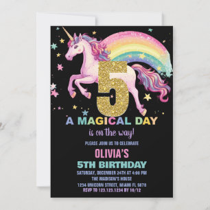 5ème Unicorn Invitations Anniversaire Noir