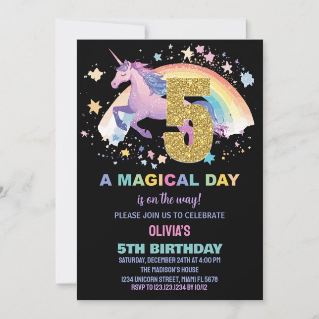 5ème Unicorn Invitations d'anniversaire (Devant)