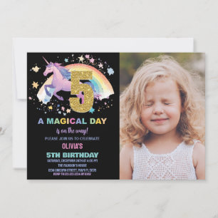 5ème Unicorn Invitations d'anniversaire avec photo