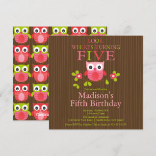 5èmes invitations de fête d'anniversaire de hibou