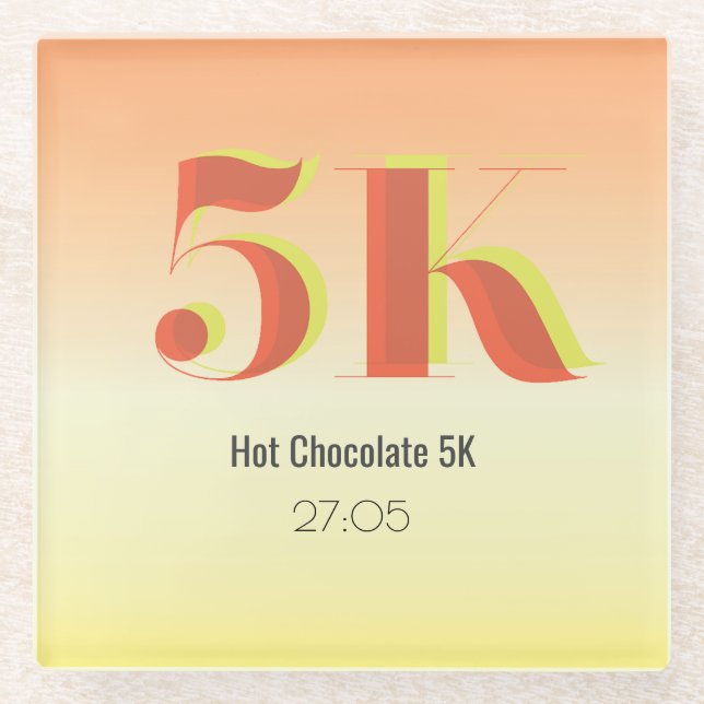 5k Race Running Celebration Bold Yellow Red Text Glasuntersetzer (Vorderseite)