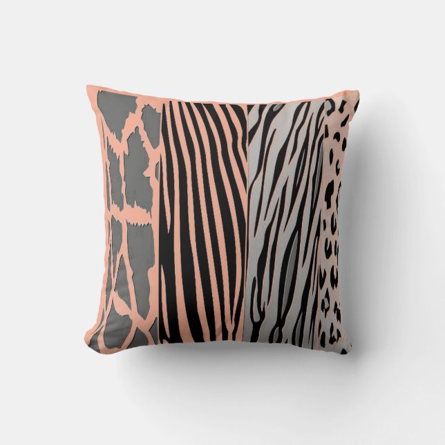 5Noir Et Pêcher Imprimé Coussin De Bande Zèbre (Recto)