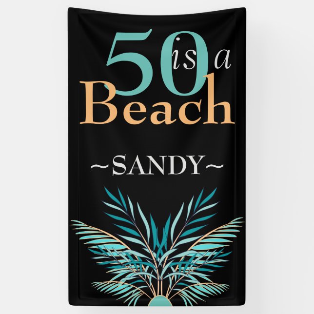 5O IST DER STRAND Fünfzigste moderne schwarze Gebu Banner (Vertikal)