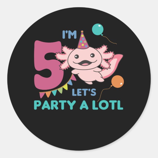 5th Birthday Axolotl Five Year Old Sweet Axolotls Runder Aufkleber (Vorderseite)