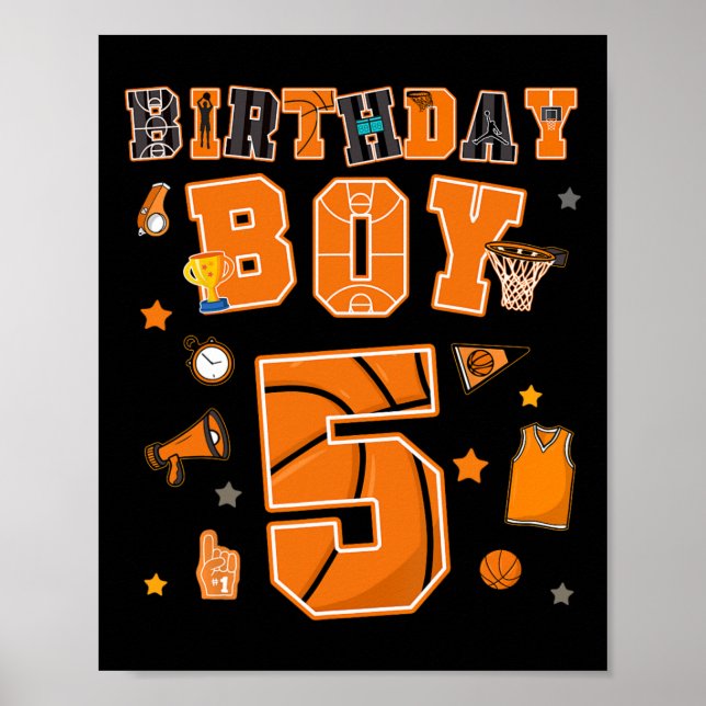 5th Birthday Boy 5 Yr Sketll Party Five Years Old  Poster (Vorne)