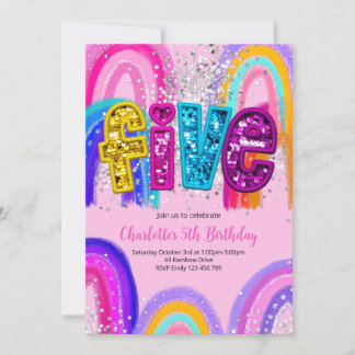 5th Birthday Sequin Rainbow Party Invitation Einladung