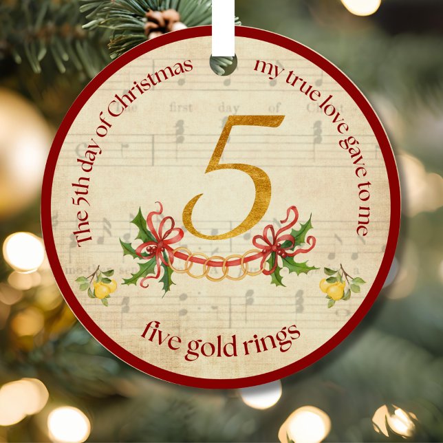 5th Day of Christmas Five Golden Rings Ornament Aus Metall (Von Creator hochgeladen)
