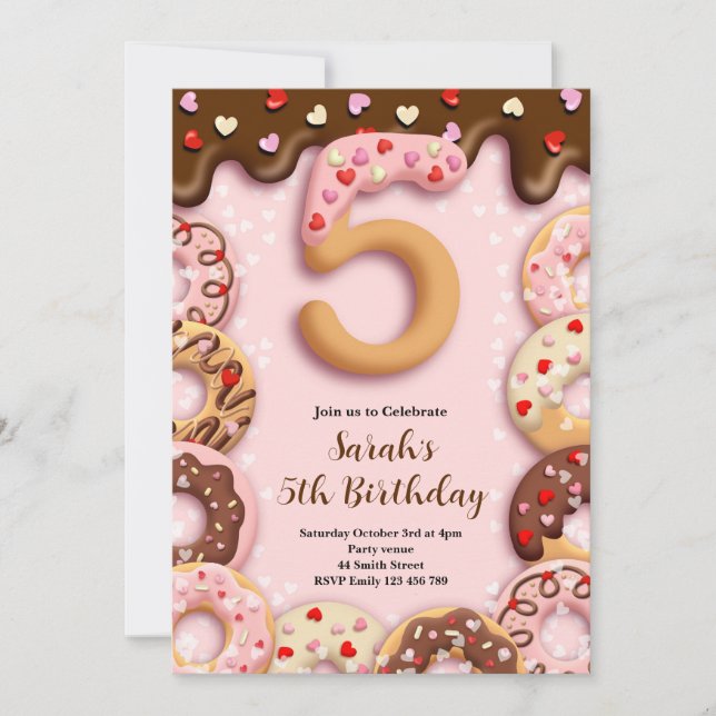 5th Donut Birthday Girls Invitation Einladung (Vorderseite)
