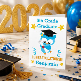 5th Grade Boy Abschluss Blue Owl Glückwunschs Karte