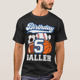 5th Sports Birthday Party Five Year Old Boy Birthd T-Shirt