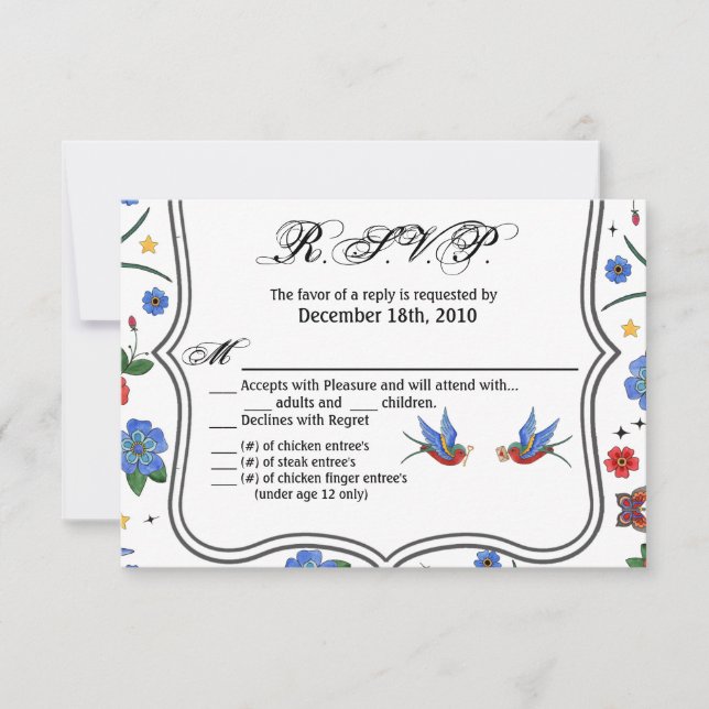 5x3.5 R.S.V.P. Karte Traditionelle Bird Tattoo Spa (Vorderseite)