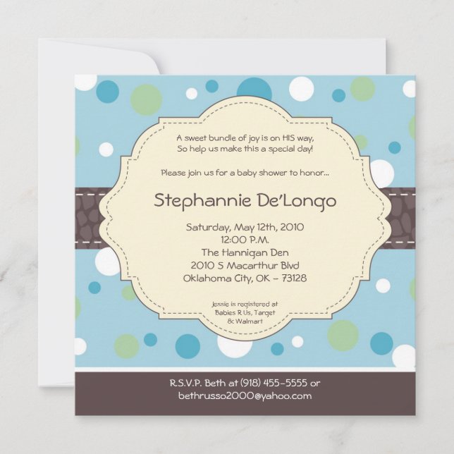 5x5 Boy Blue Polkadot Poke Baby shower Invitation (Devant)
