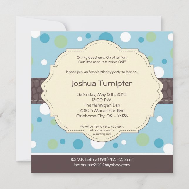 5x5 Boy Blue Punkt Poke Birthday Einladung (Vorderseite)