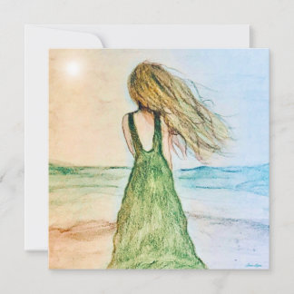 5x5 Card Girl on Beach Art Print Einladung