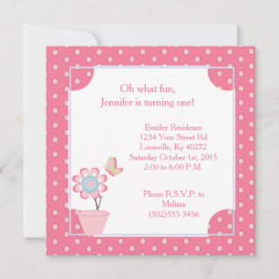 5x5 Fleur papillon 1er Invitation anniversaire