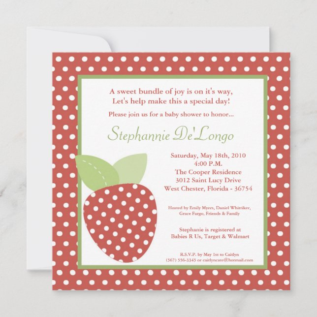 5x5 Invitation au Baby shower de fraises de ferme (Devant)