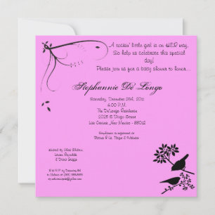 5x5 Invitation Baby shower d'oiseaux roses