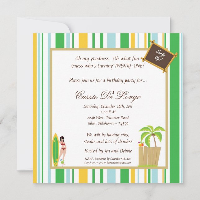 5x5 Invitation de la fête d'anniversaire de Luau (Devant)