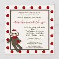 5x5 Red Sock Monkey Toy Baby Shower Einladung