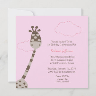 5x5 Rosa Giraffe Erster Geburtstag Einladung