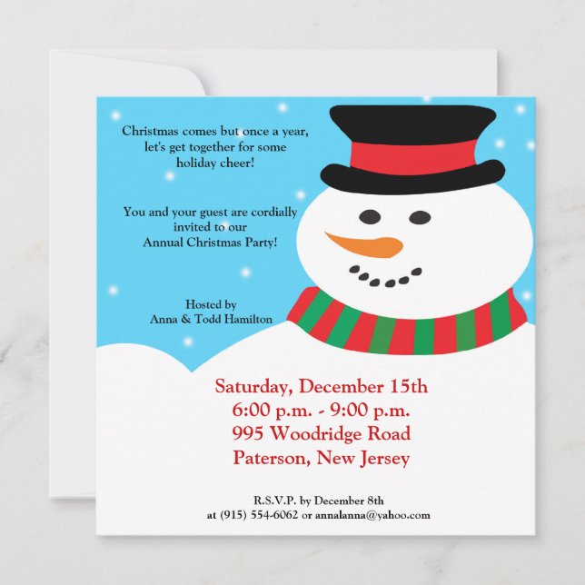 5x5 Snowy Snowman Invitation (Devant)
