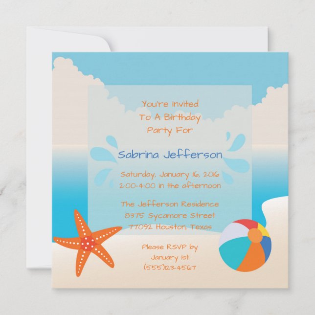 5x5 Tropical Beach Party Invitation d'anniversaire (Devant)