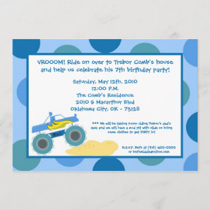 5x7 4x4 VTT Monster Truc Anniversaire Invitation
