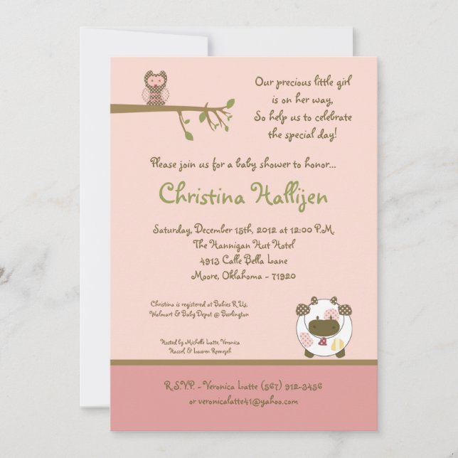 5x7 Abby's Farm Pink Grange Baby shower Invitation (Devant)