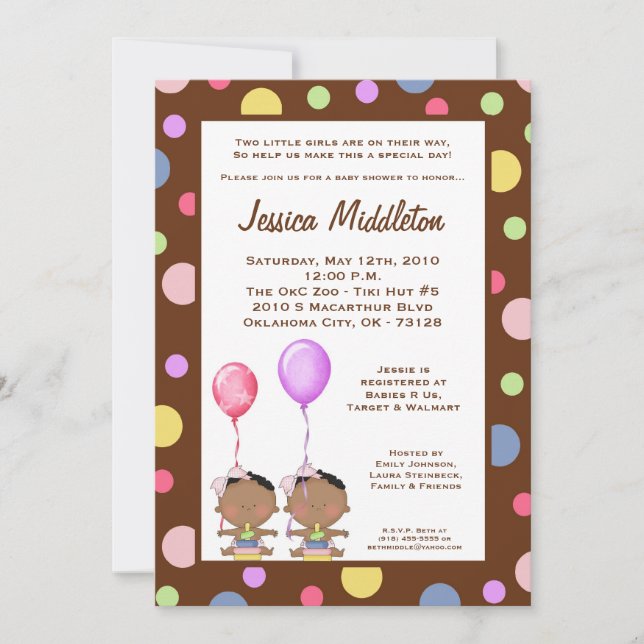 5x7 African American TWINS Baby Shower Invitation Einladung (Vorderseite)