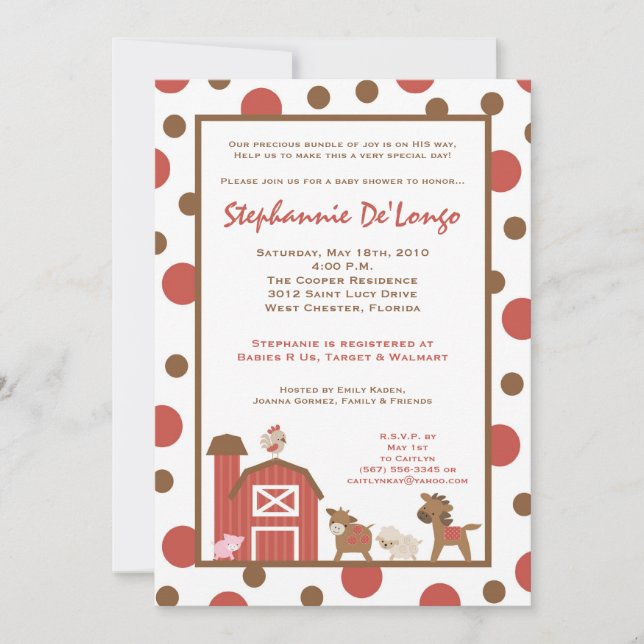 5x7 Agritourisme RedBarn Invitation Baby shower an (Devant)