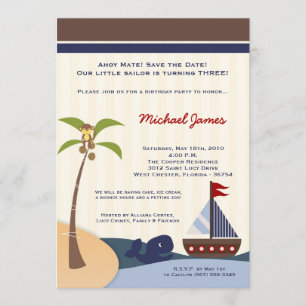 5x7 Ahoy Mate Voilier Baleine Invitation Anniversa
