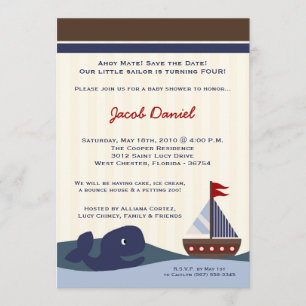 5x7 Ahoy Mate Voilier Whal Anniversaire Invitation