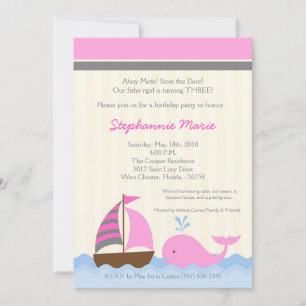 5x7 AhoyNautical Whale Boat Invitation d'anniversa