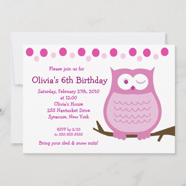 5x7 Amore Owl Rose Girl Invitation Anniversaire (Devant)