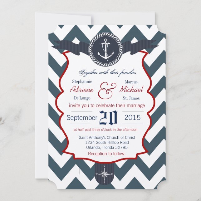5x7 Ancres nautiques Faire-part de mariage Com (Devant)