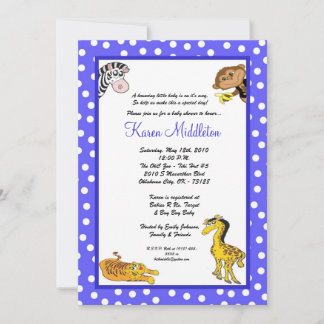 5x7 Animaux bleus Zoo Baby shower Invitation
