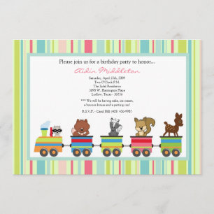 5x7 Animaux Train Ride Birthday Party Invitation
