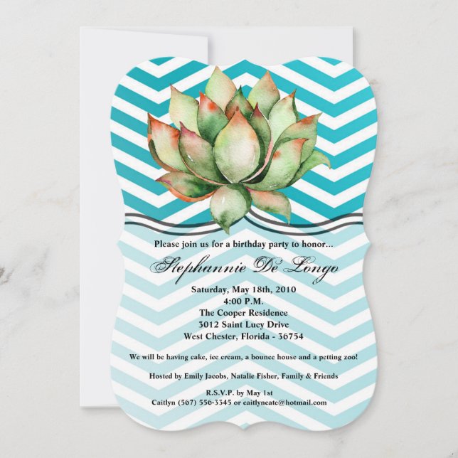 5x7 Anniversaire Invitation Boho Cactus Cactus Suc (Devant)