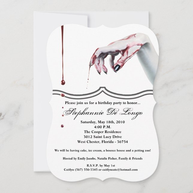5x7 Anniversaire Invitation zombie goutte de sang  (Devant)