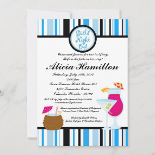 5x7 Aqua Blue Cocktails Bachelorette Invitation