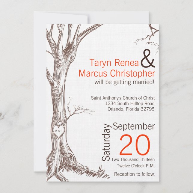 5x7 Arbre d'automne Faire-part de mariage initiale (Devant)