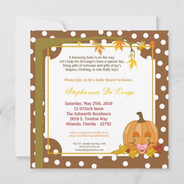 5x7 Automne Citrouille Invitation Baby shower (Devant)