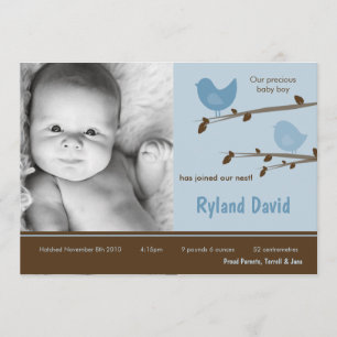 5x7 Baby Boy Blue Birdsl Photo Faire-part de naiss