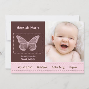 5x7 Baby Girl Butterfly Photo Faire-part de naissa
