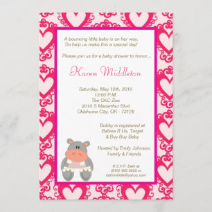 5x7 Baby Hippo Zoo Invitation Baby shower animal