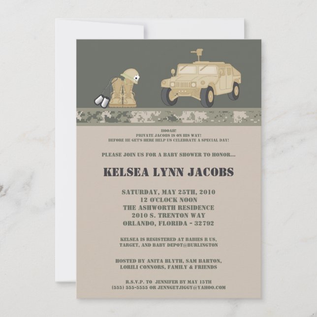 5x7 Baby shower Invitation ARMY Camo ACU Imprimer (Devant)
