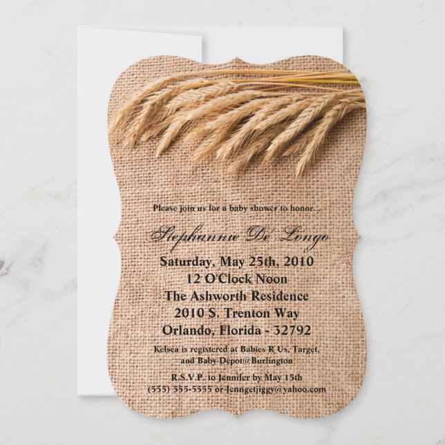 5x7 Baby shower Invitation Blé sur Burlap Sack Co (Devant)