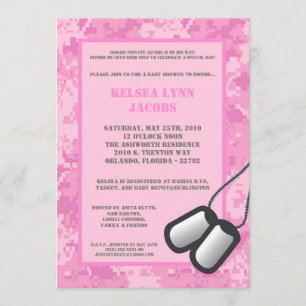 5x7 Baby shower Invitation Camo ACU ARMÉE rose