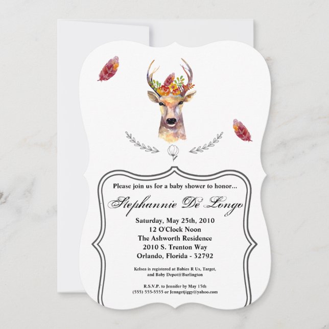 5x7 Baby shower Invitation chevreuil Buck Head Bro (Devant)