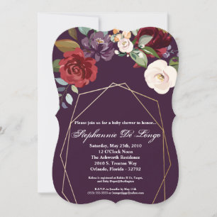 5x7 Baby shower Invitation Plum violet Rose or